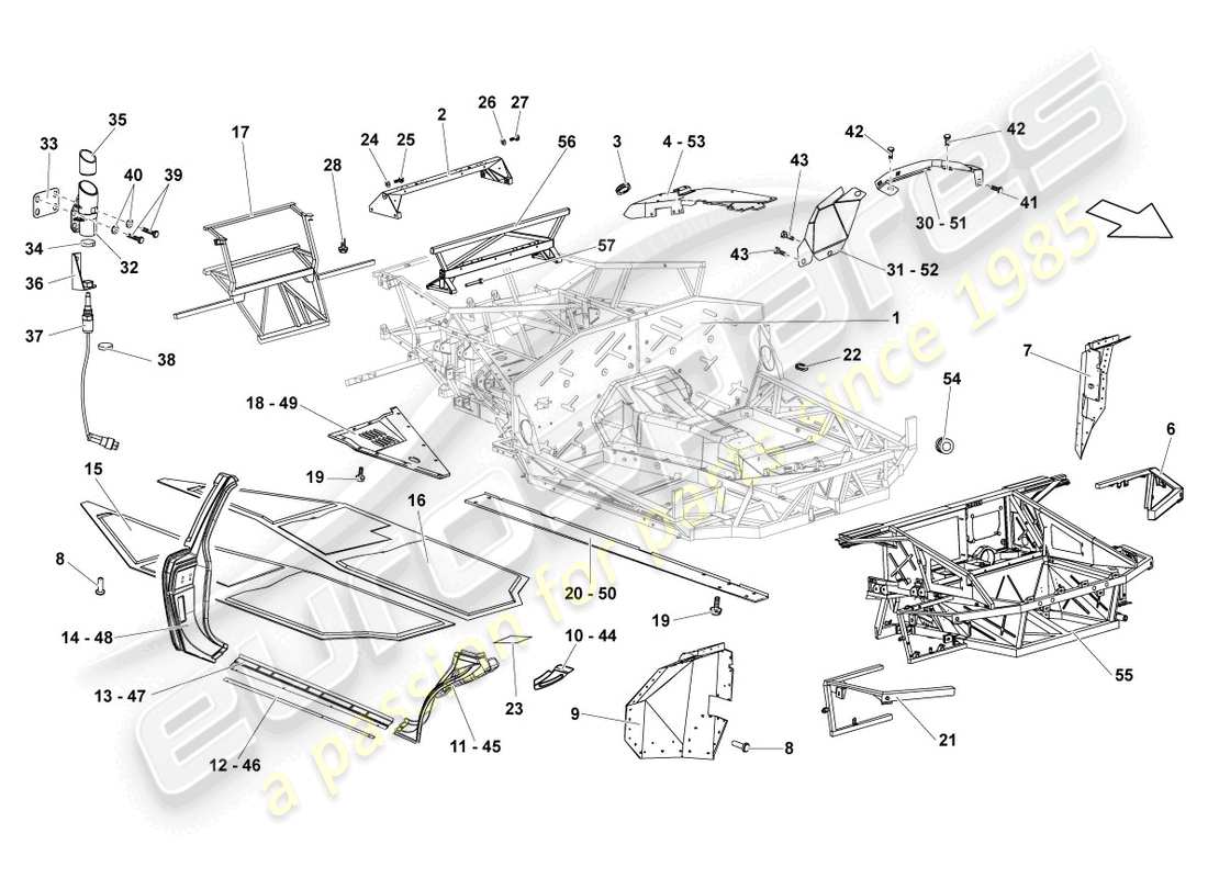 lamborghini lp640 coupe (2009) diagrama de piezas del marco