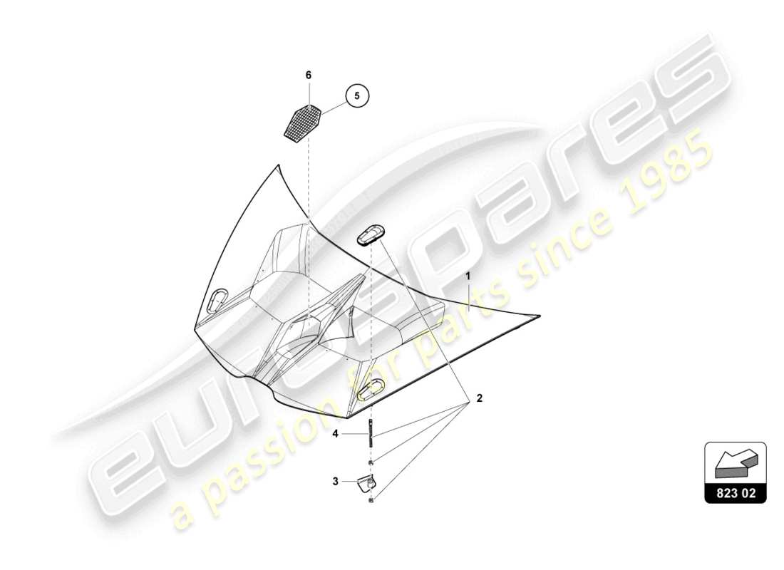 lamborghini super trofeo evo (2018) diagrama de piezas del capó delantero
