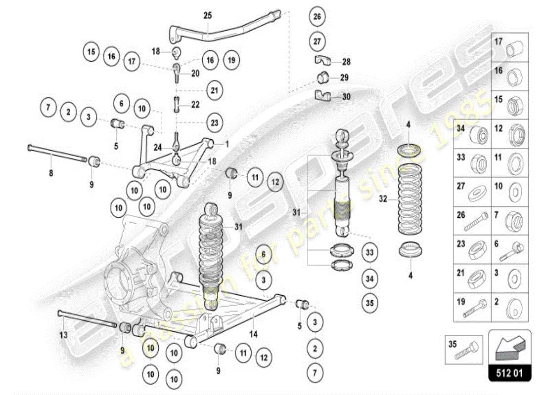 lamborghini diablo vt (1996) suspensión trasera diagrama de piezas