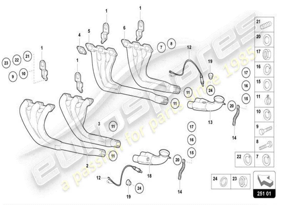 lamborghini diablo vt (1996) sistema de escape diagrama de piezas
