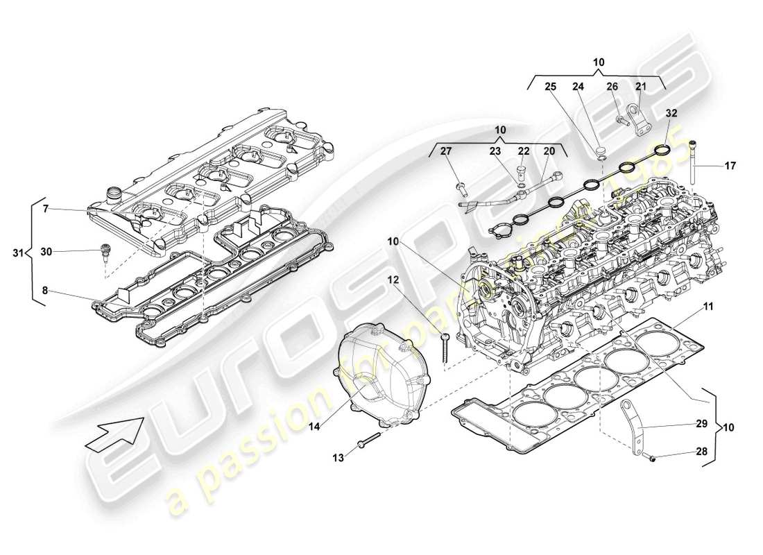 lamborghini lp560-4 spider (2010) cilindros de culata completos 1-5 diagrama de piezas