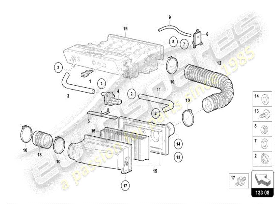 lamborghini diablo vt (1995) diagrama de piezas del filtro de aire