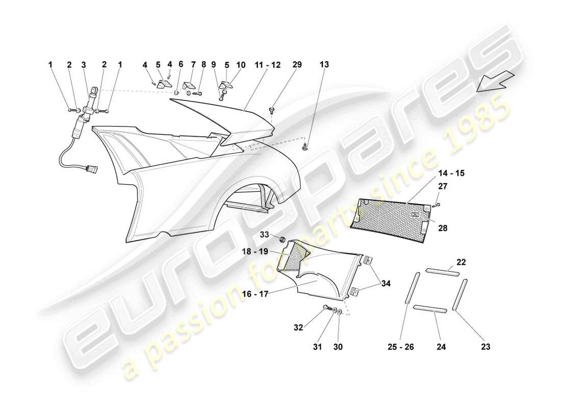 lamborghini lp640 coupe (2009) diagrama de piezas de moldura del panel lateral