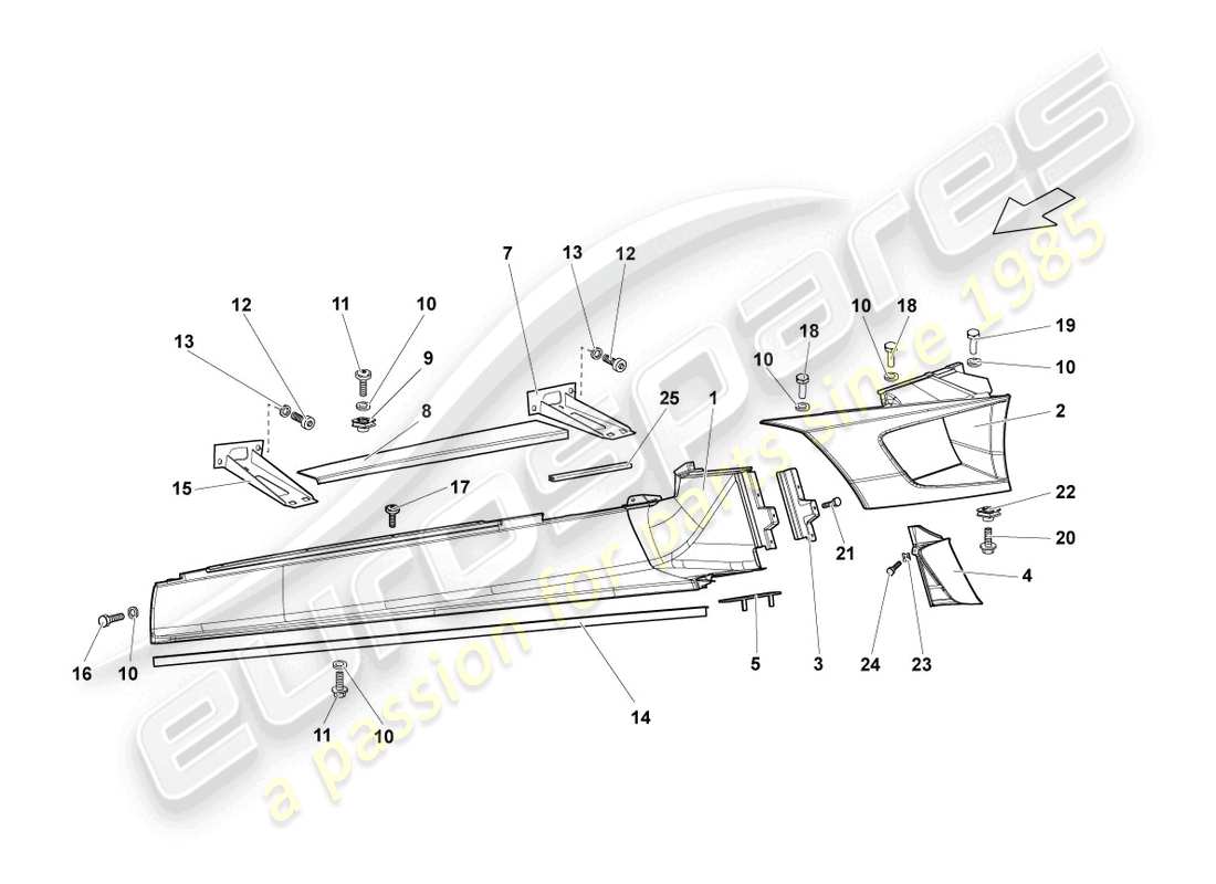 lamborghini lp640 coupe (2009) diagrama de piezas del miembro lateral izquierdo