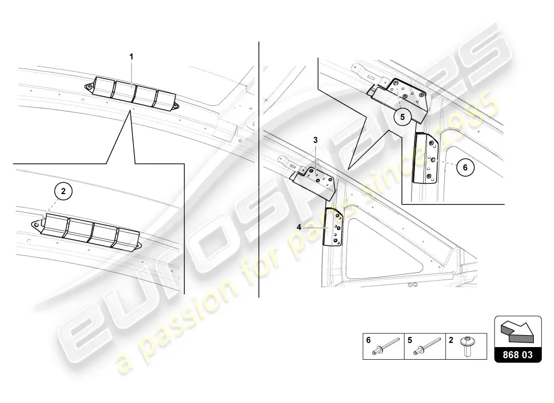 lamborghini lp720-4 coupe 50 (2014) diagrama de piezas del guarnecido del marco del techo