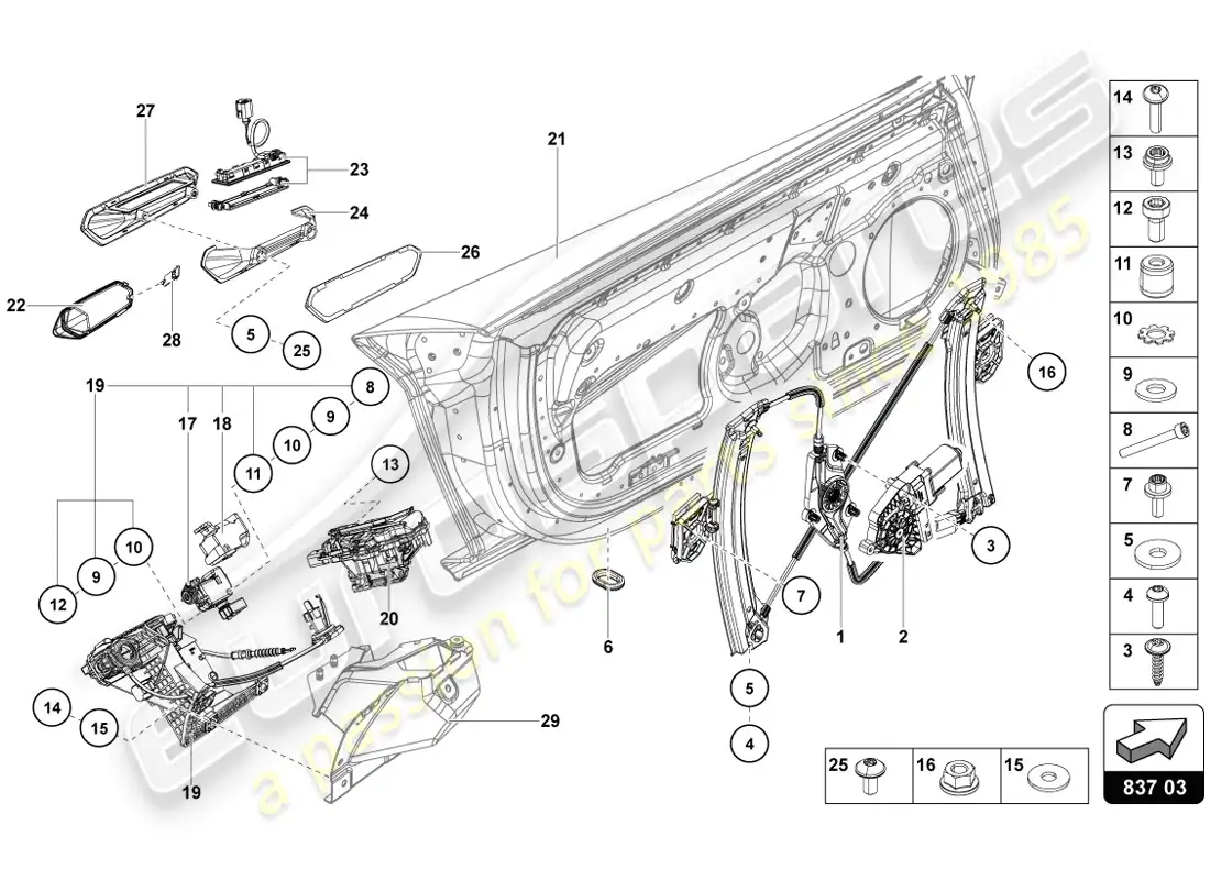 lamborghini lp720-4 coupe 50 (2014) diagrama de piezas de la puerta del conductor y del pasajero