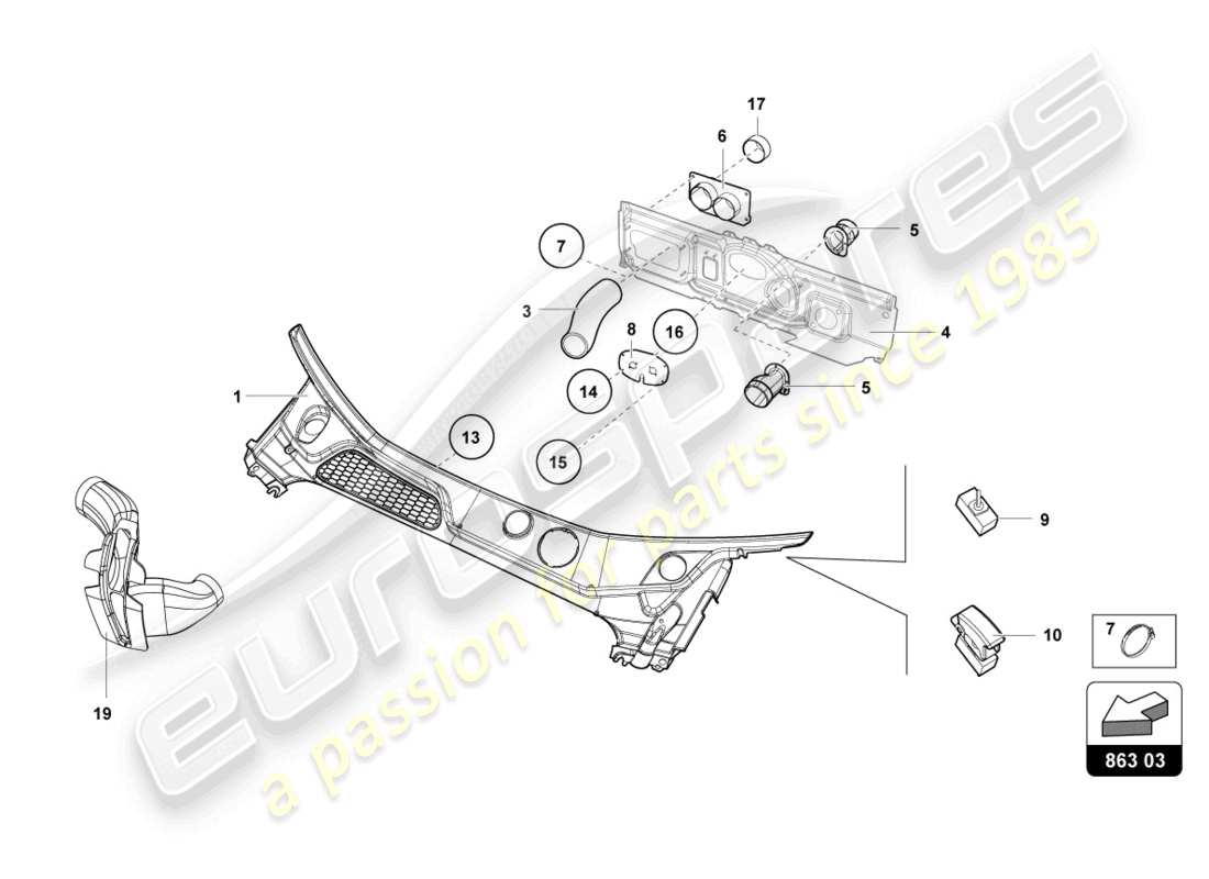 lamborghini super trofeo (2015) diagrama de piezas de la cubierta del panel plenum