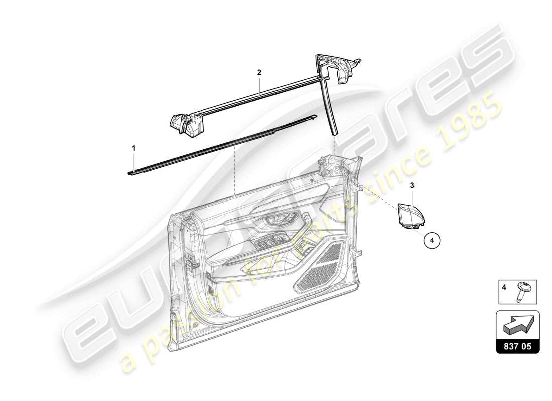 lamborghini urus (2019) junta para ventana de puerta delantera diagrama de piezas