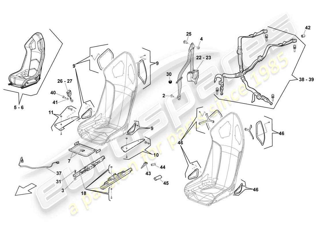 lamborghini lp570-4 sl (2013) asiento deportivo diagrama de piezas