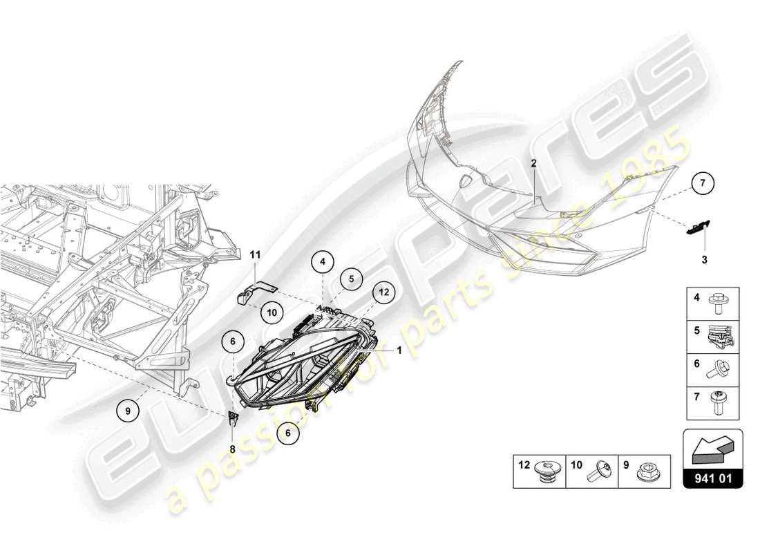 lamborghini 2023 (evo spyder) diagrama de piezas del faro led delantero