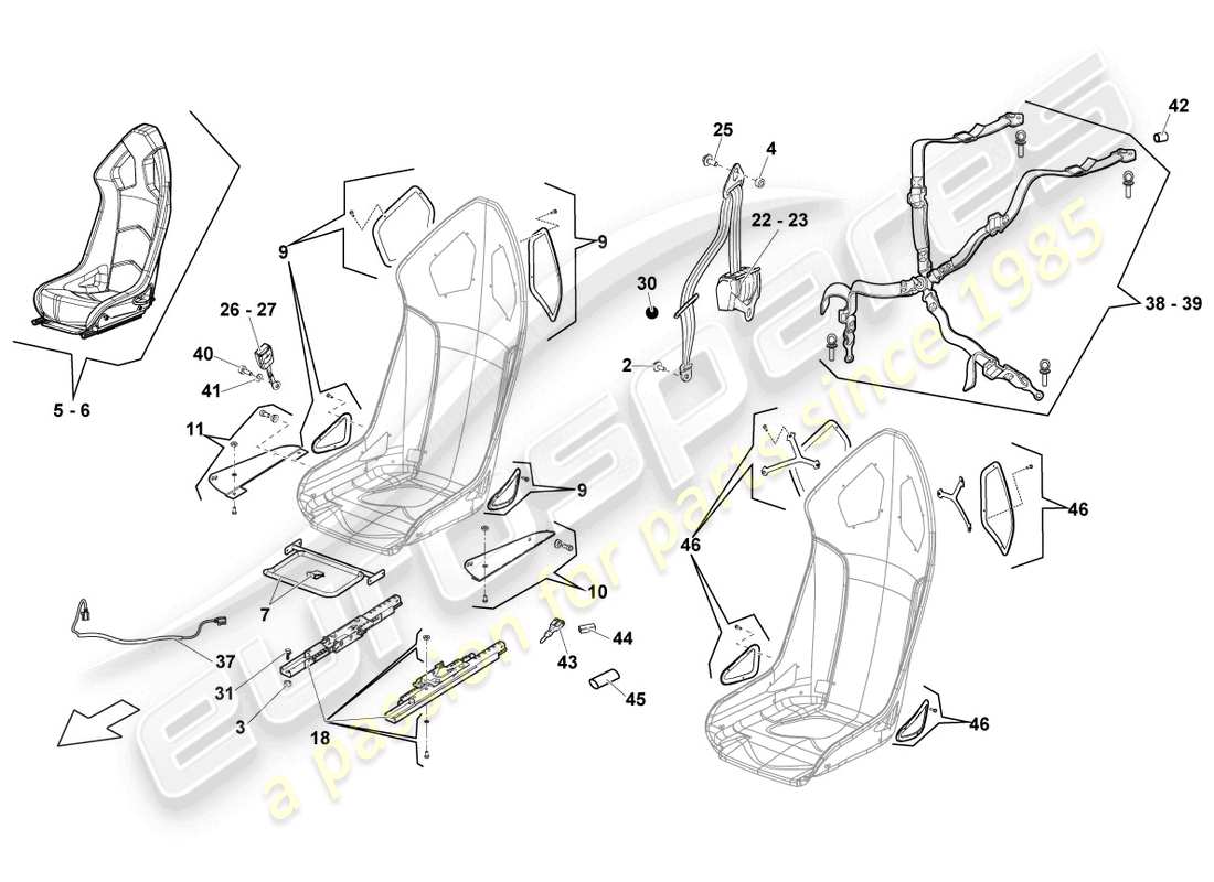 lamborghini lp550-2 coupe (2013) diagrama de piezas del asiento deportivo