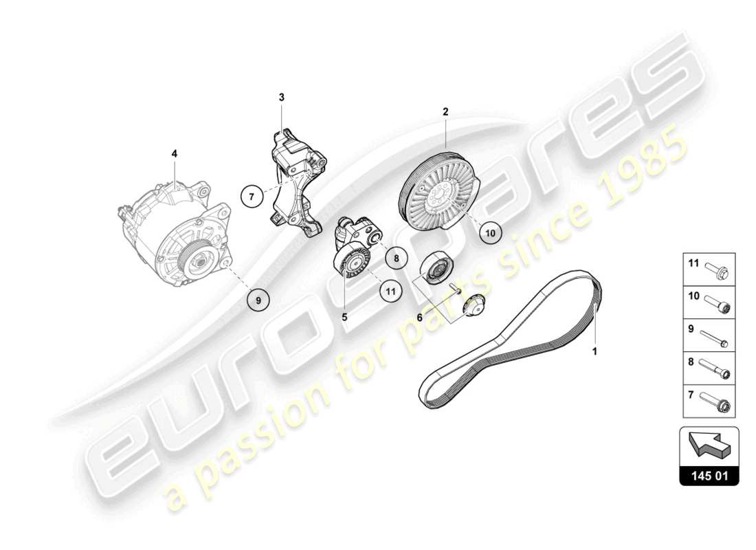 lamborghini evo coupe (2023) piezas individuales para el alternador 3-phase diagrama de piezas