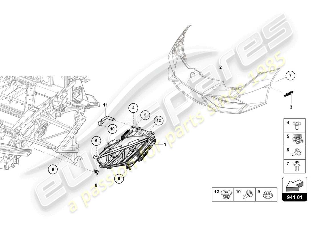 lamborghini evo coupe (2023) diagrama de piezas del faro led delantero