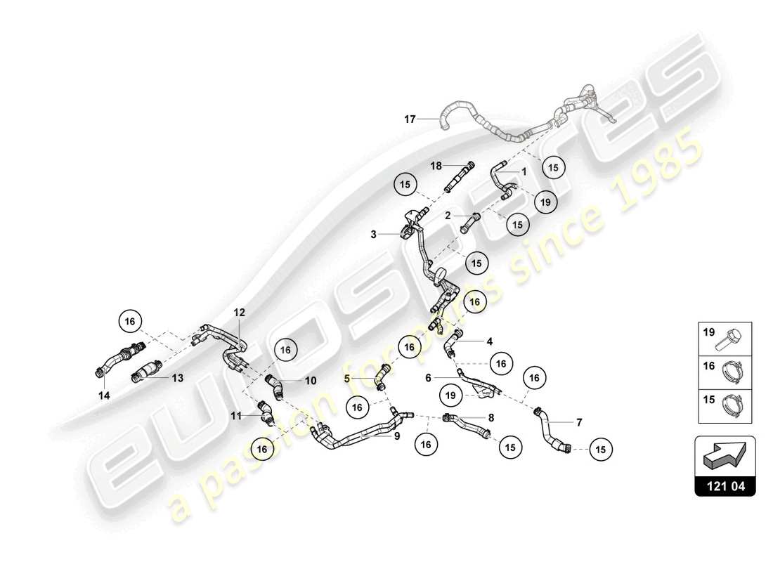 lamborghini 2024 (evo spyder) mangueras y tubos de refrigerante diagrama de piezas