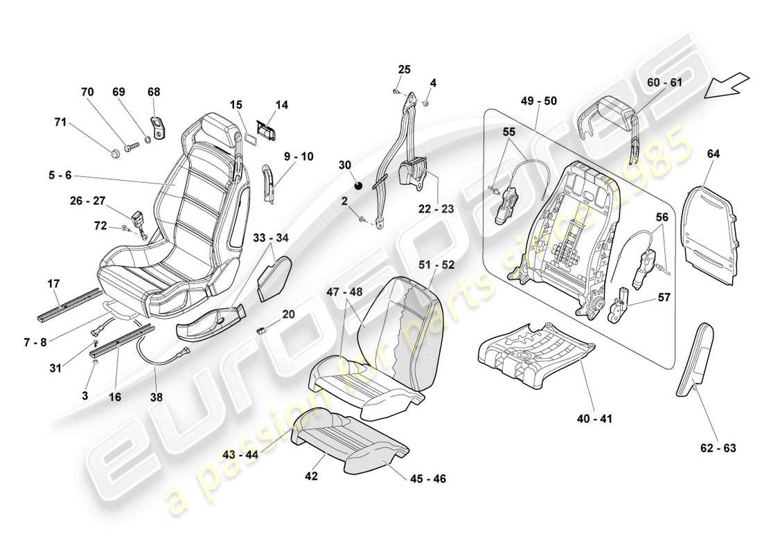 lamborghini lp570-4 sl (2010) asiento completo diagrama de piezas