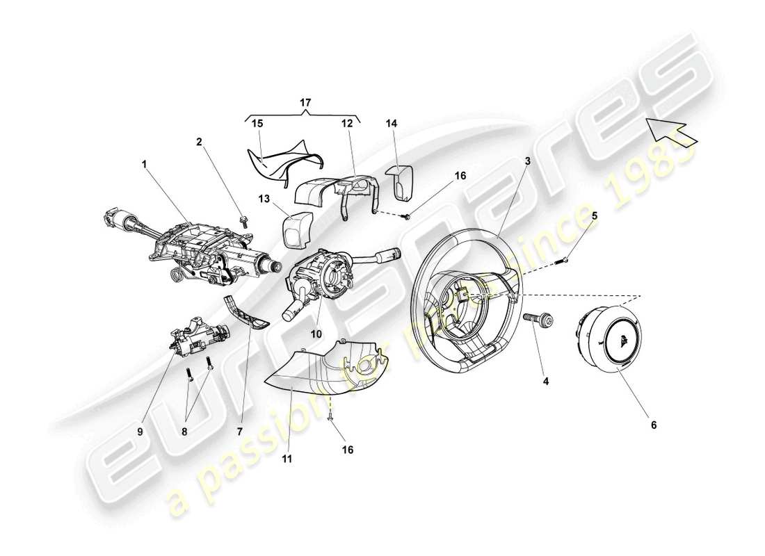 lamborghini lp560-4 spider (2013) diagrama de piezas de la columna de dirección
