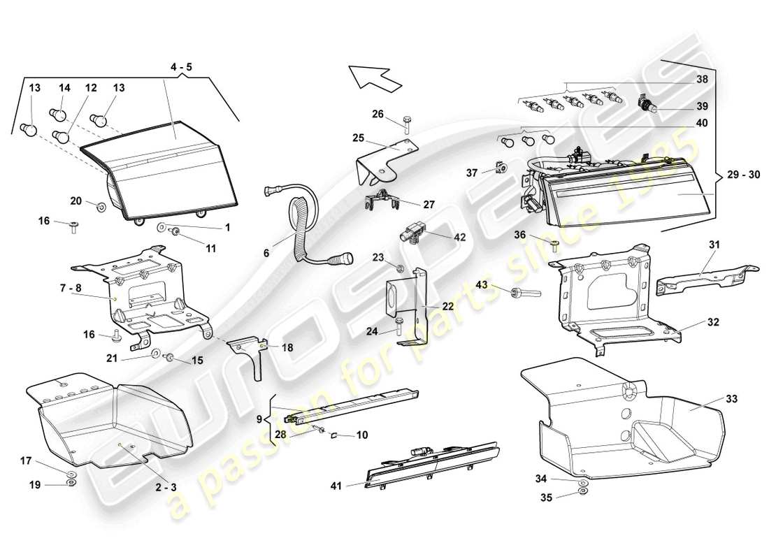 lamborghini gallardo coupe (2004) diagrama de piezas de la luz trasera