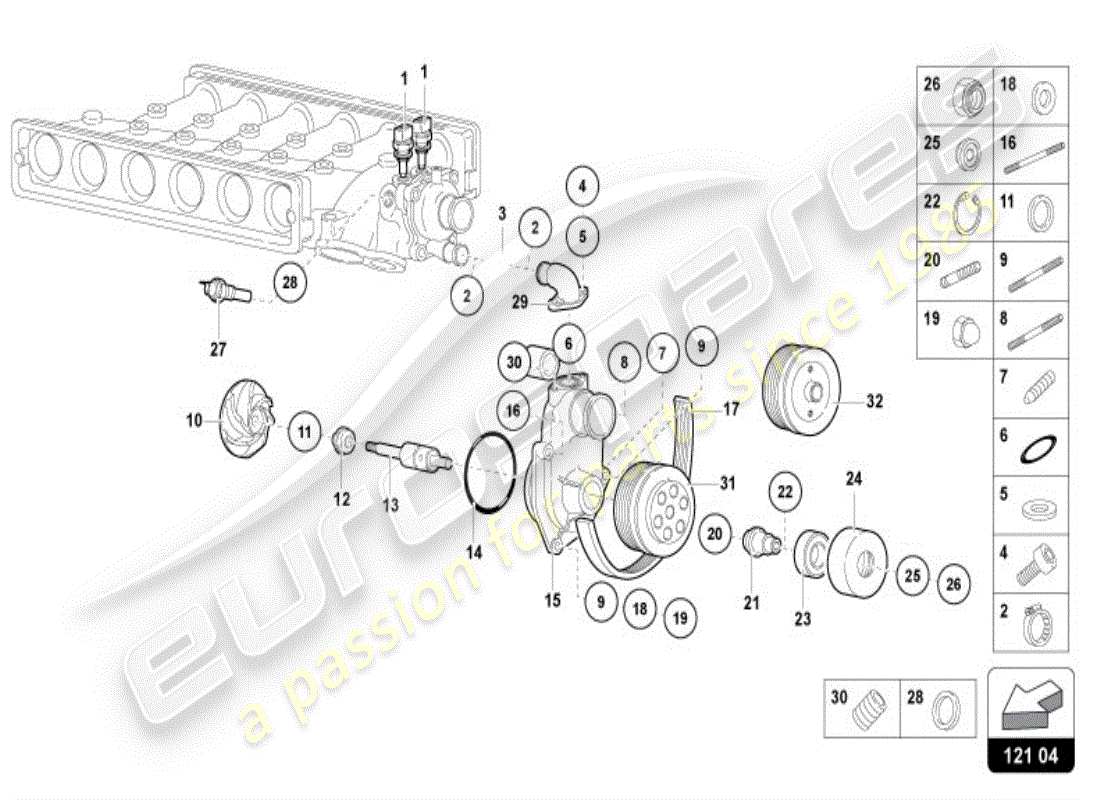 lamborghini diablo vt (1995) bomba de refrigerante diagrama de piezas