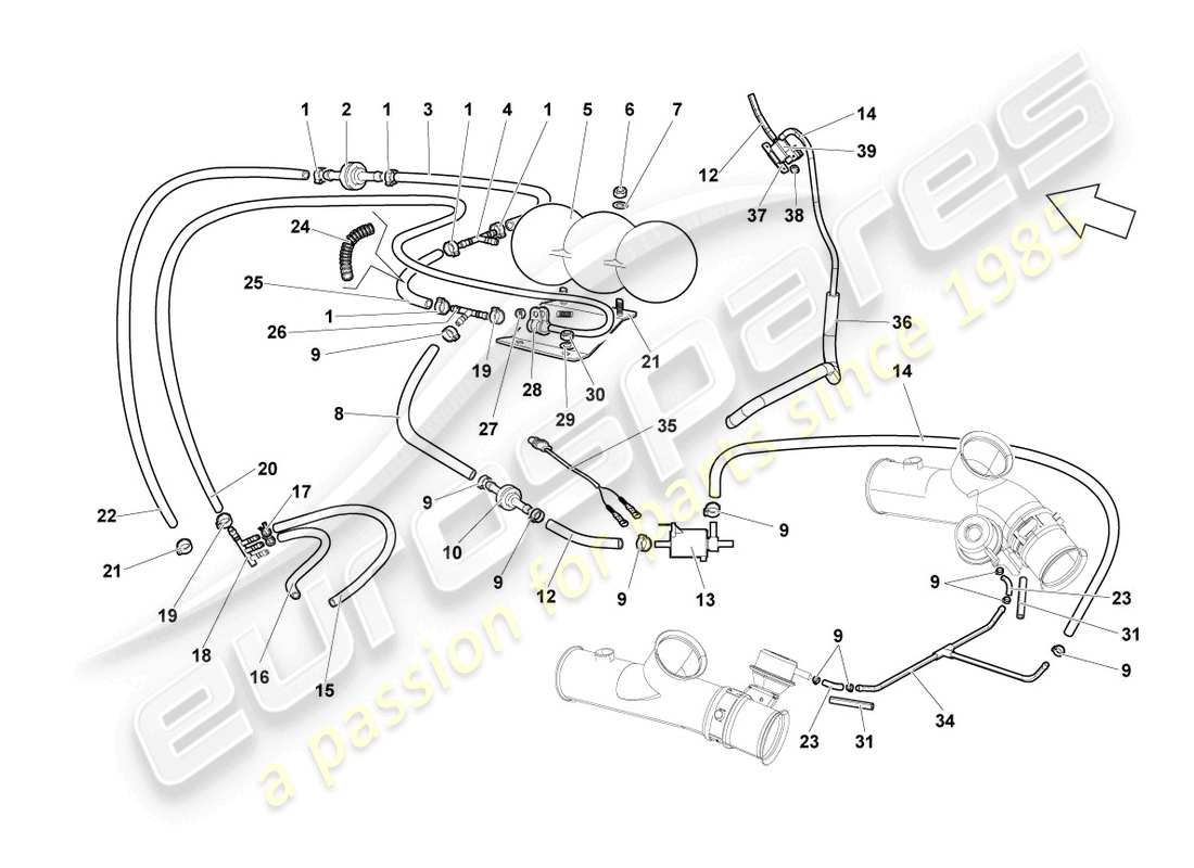 lamborghini lp640 coupe (2009) diagrama de piezas del sistema de vacío