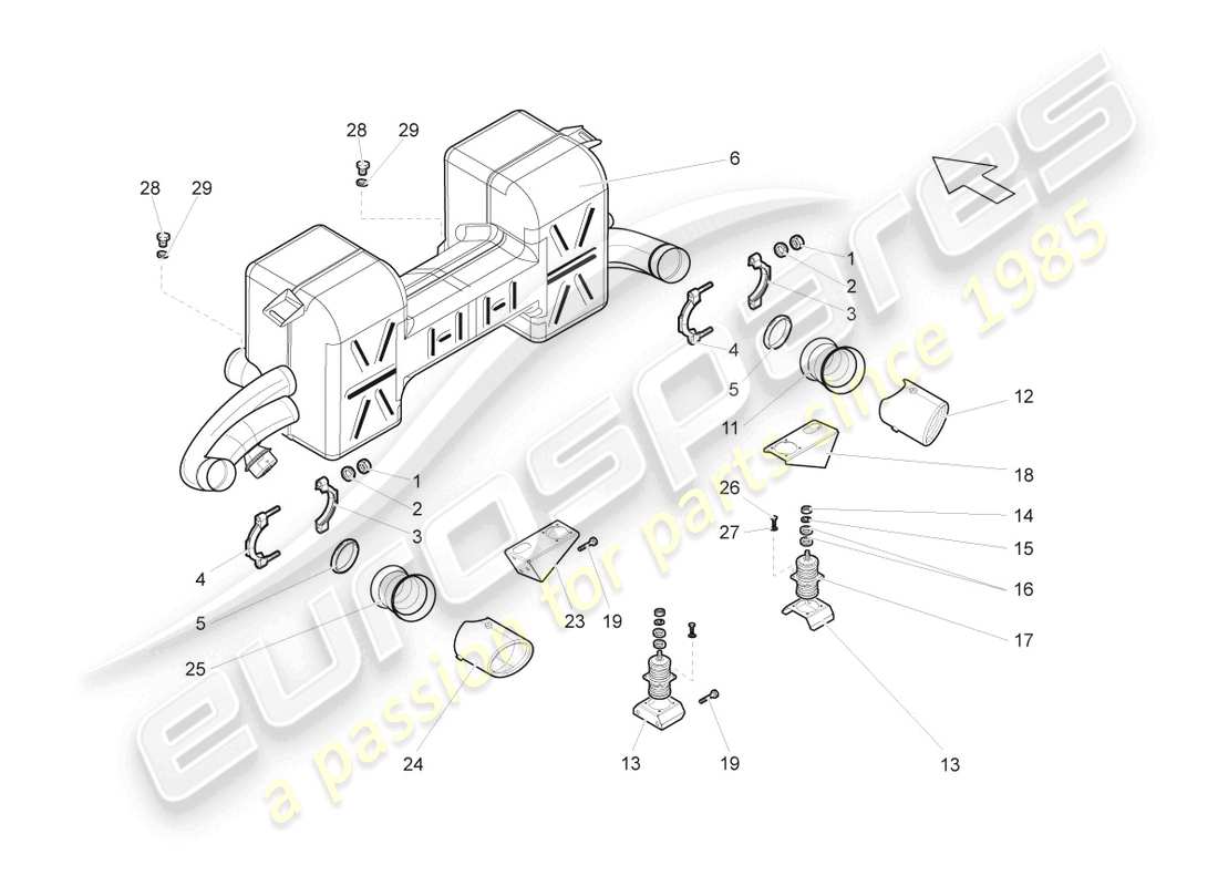 lamborghini gallardo spyder (2007) diagrama de piezas del silenciador trasero