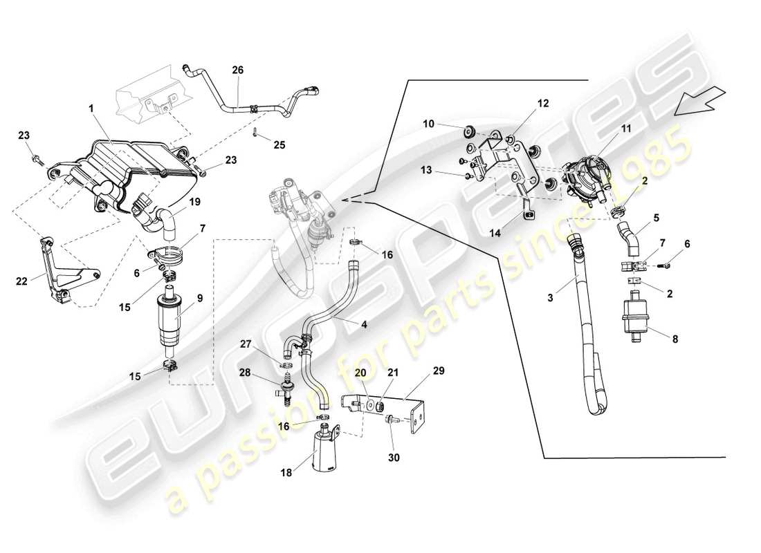 lamborghini lp560-4 spider (2013) sistema de filtro de carbón activado diagrama de piezas