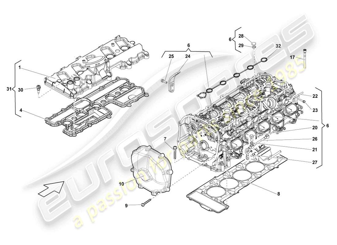 lamborghini lp560-4 spider (2013) cilindros de culata completos 6-10 diagrama de piezas