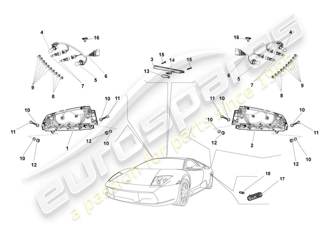 lamborghini lp640 coupe (2010) diagrama de piezas de la luz trasera