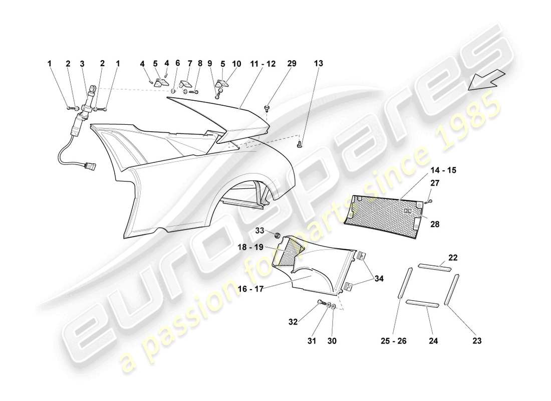 lamborghini lp640 roadster (2007) adorno del panel lateral diagrama de piezas