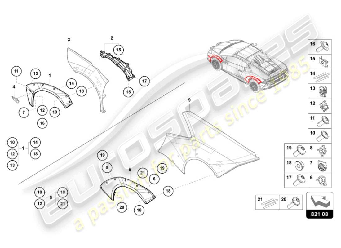 lamborghini sterrato (2024) guarnecido de la carcasa de la rueda diagrama de piezas