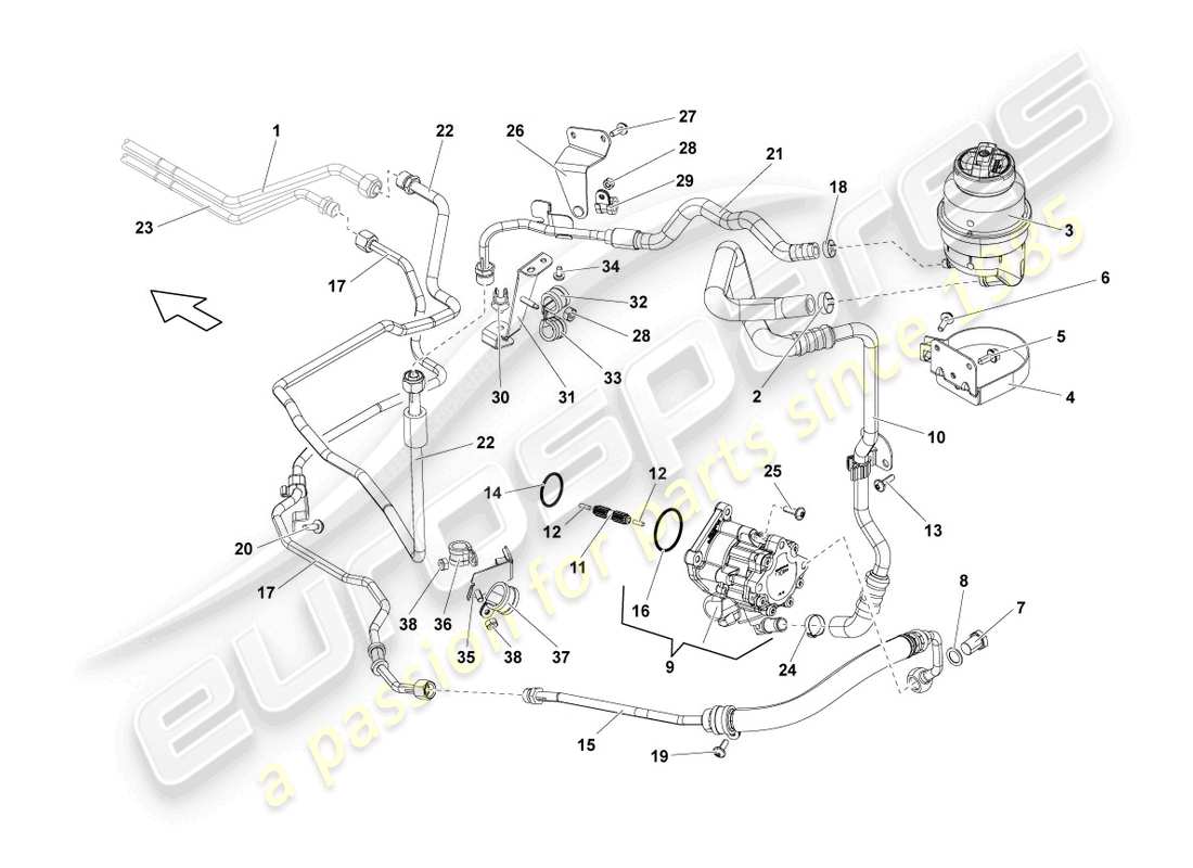 lamborghini lp570-4 spyder performante (2014) sistema hidráulico para sistema de dirección diagrama de piezas