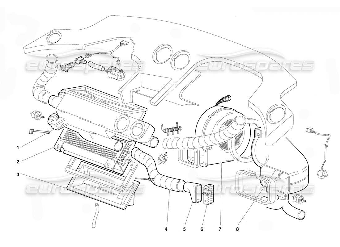 lamborghini diablo (1991) diagrama de piezas de control de clima (válido para la versión gb: 1991 de octubre)