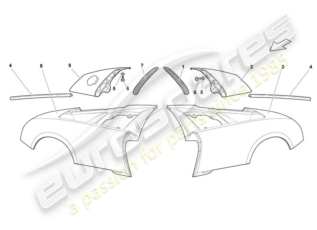 lamborghini lp640 coupe (2009) parte lateral trasera diagrama de pieza