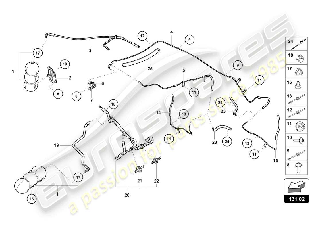 lamborghini evo coupe (2023) sistema de vacío diagrama de piezas