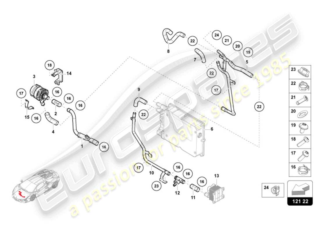 lamborghini revuelto coupe (2024) sistema de enfriamiento por refrigerante - enfriamiento de alto voltaje diagrama de piezas