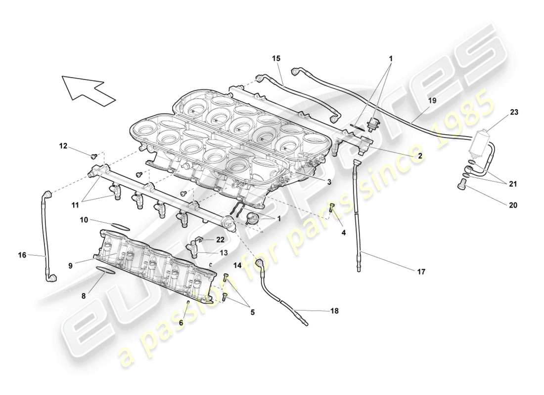 lamborghini gallardo spyder (2007) diagrama de piezas del sistema de inyección