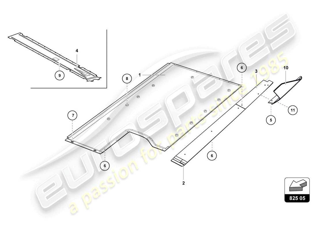 lamborghini super trofeo evo (2018) diagrama de partes piso central