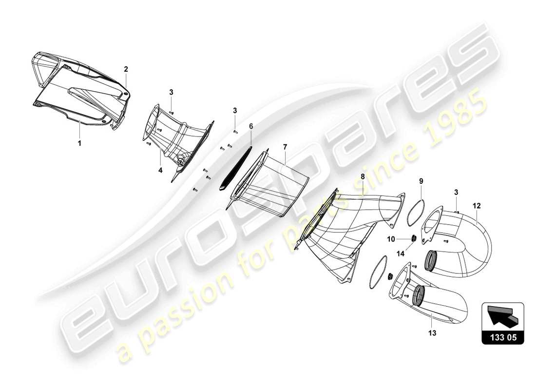 lamborghini super trofeo evo 2 (2022) diagrama de piezas del airscoop y del filtro de aire