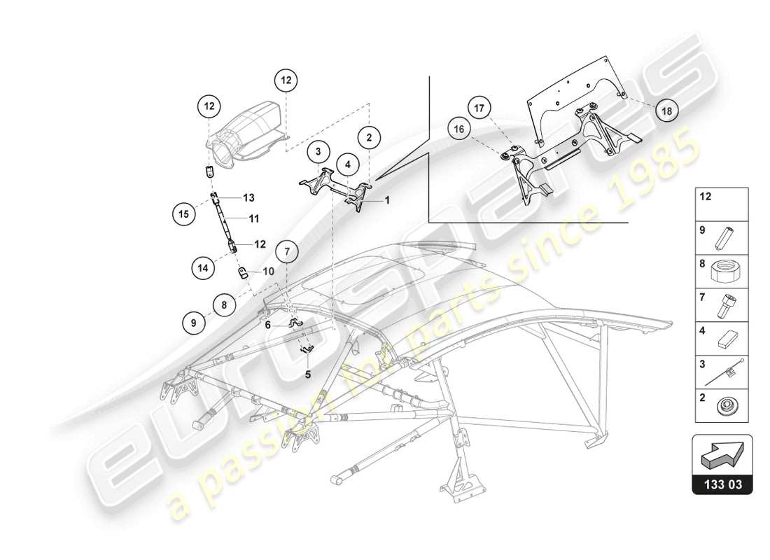lamborghini 2022 (super trofeo evo 2) diagrama de piezas de soporte airscoop