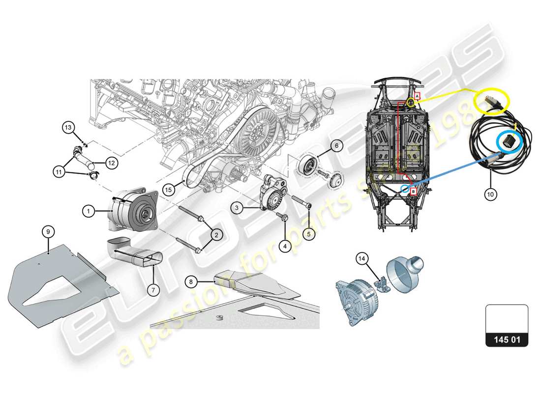 lamborghini super trofeo evo 2 (2022) distribución - diagrama de piezas del alternador