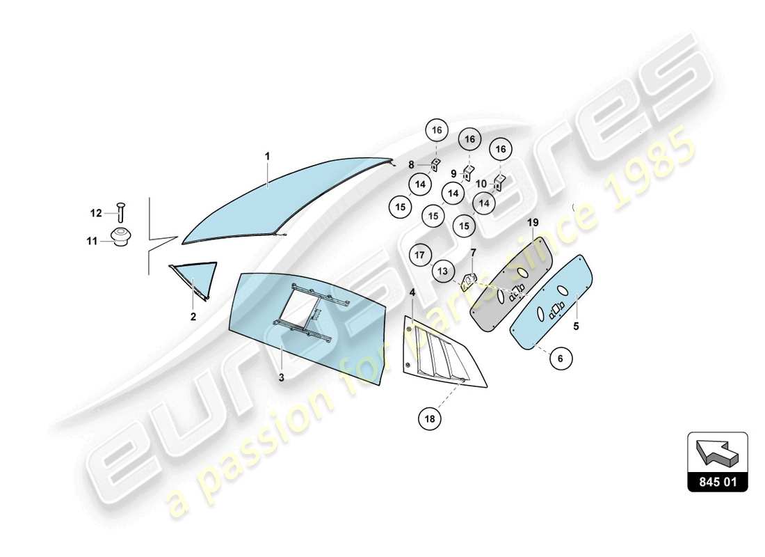 lamborghini super trofeo evo 2 (2022) diagrama de piezas de windows