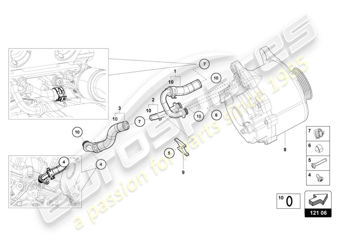 lamborghini evo coupe (2023) mangueras y tubos de refrigerante diagrama de piezas