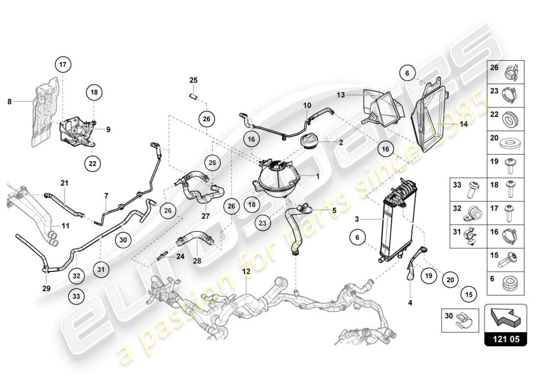 lamborghini evo coupe (2023) enfriador para refrigerante diagrama de piezas