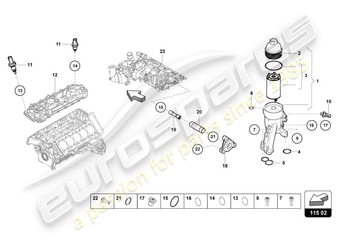 lamborghini evo coupe (2023) diagrama de piezas del elemento filtrante de aceite