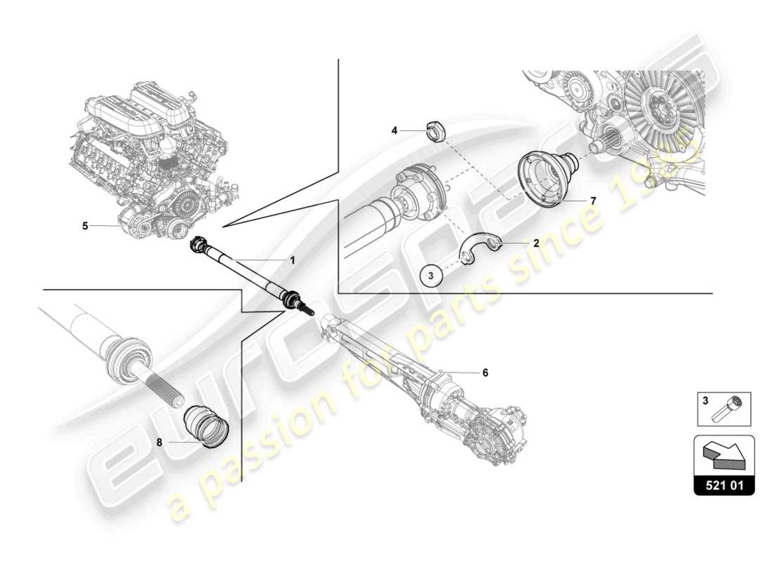 lamborghini evo coupe (2023) diagrama de piezas del eje de transmisión