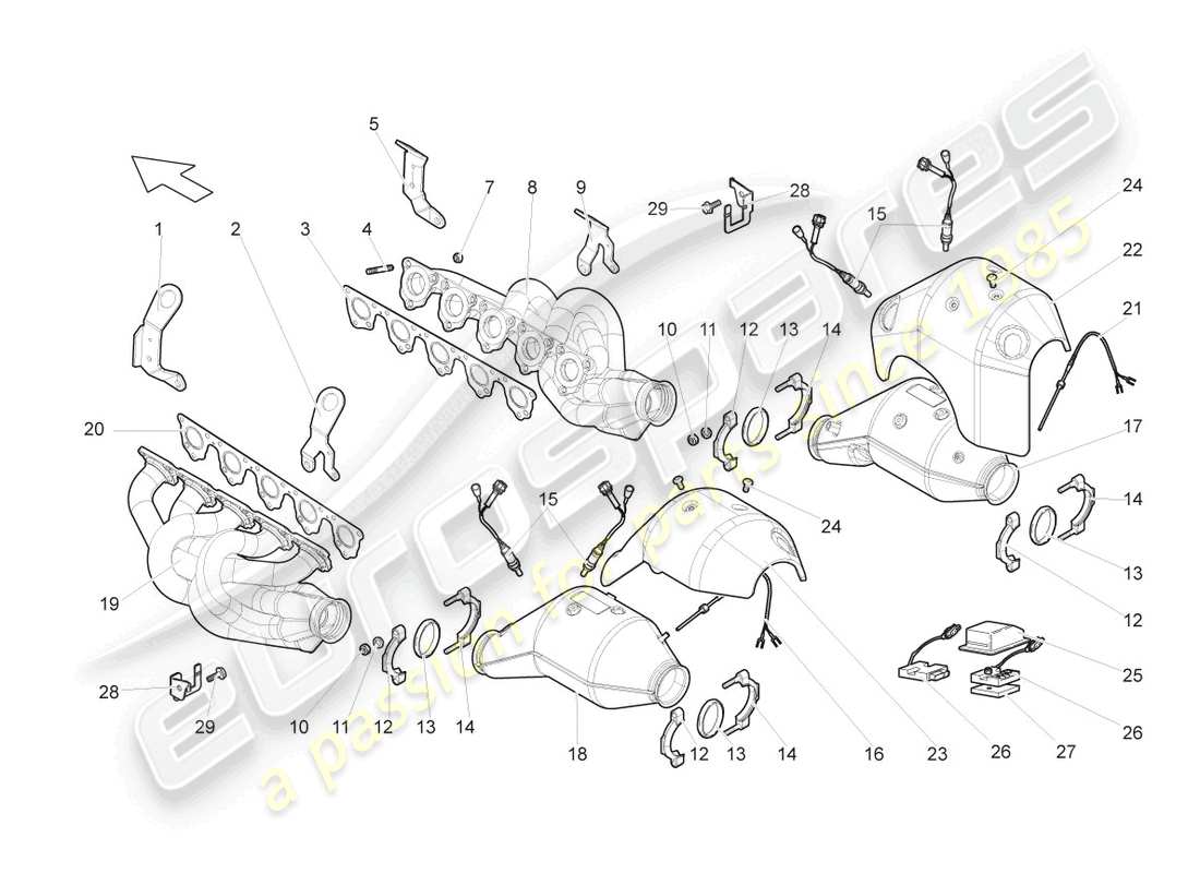 lamborghini gallardo spyder (2008) colectores de escape diagrama de piezas