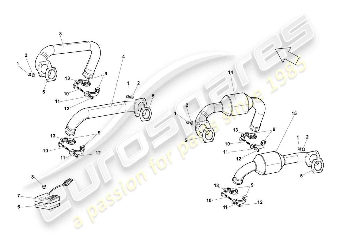 lamborghini lp640 coupe (2009) diagrama de piezas del sistema de escape