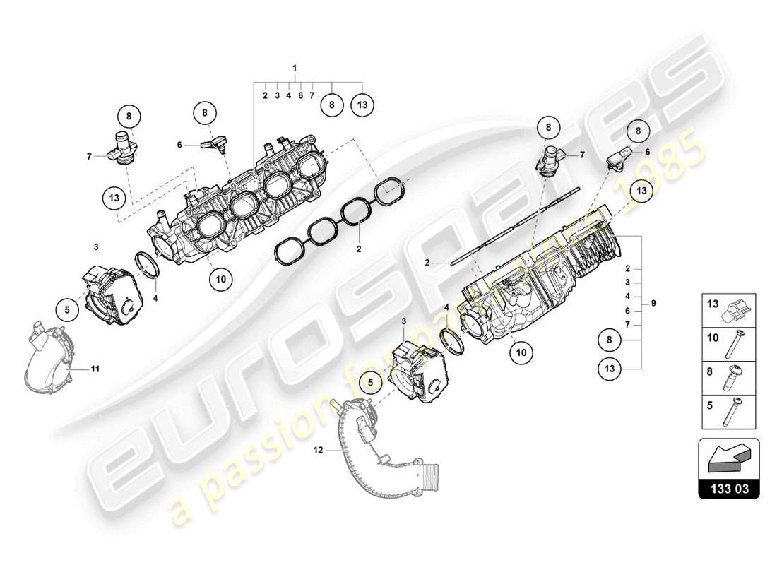 lamborghini urus s (2023) diagrama de piezas del colector de admisión