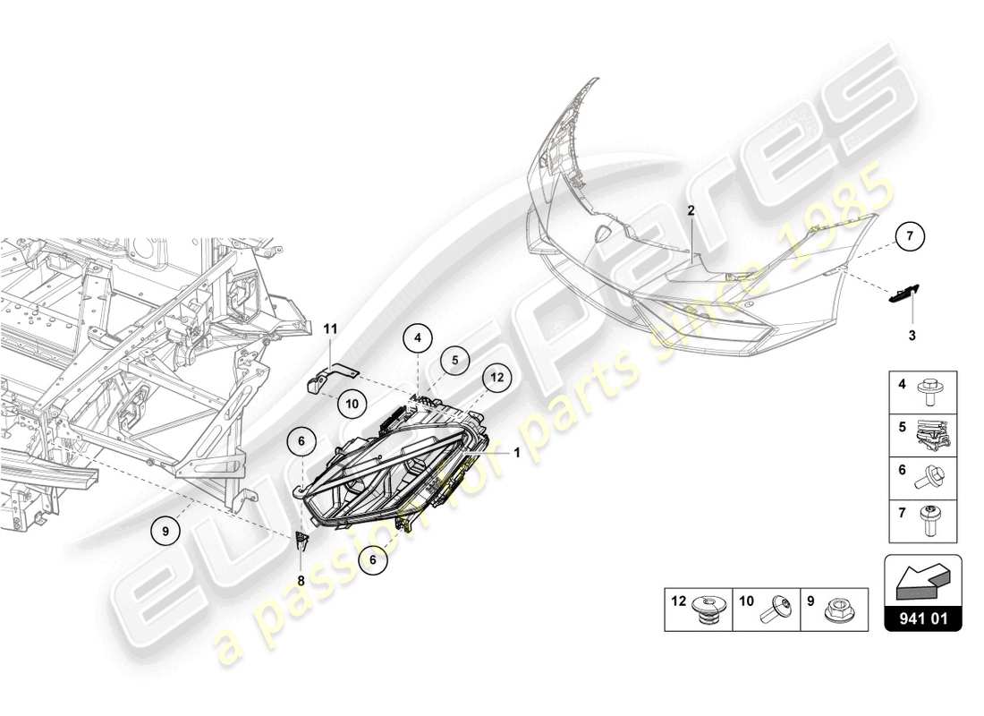 lamborghini tecnica (2023) diagrama de piezas del faro led delantero