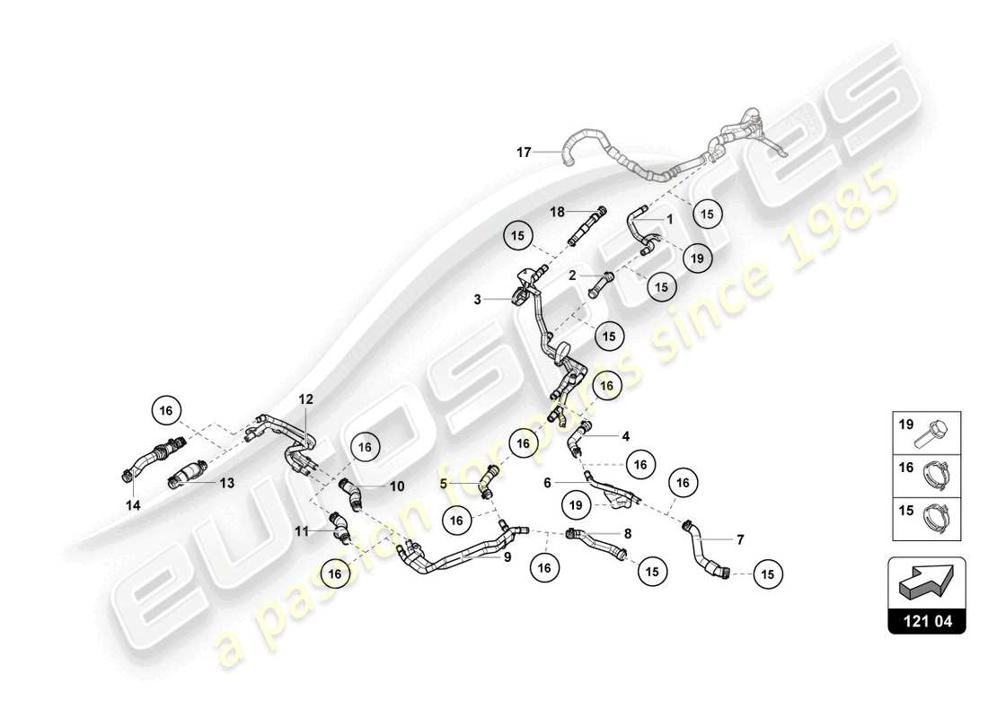 lamborghini evo coupe (2023) mangueras y tubos de refrigerante diagrama de piezas