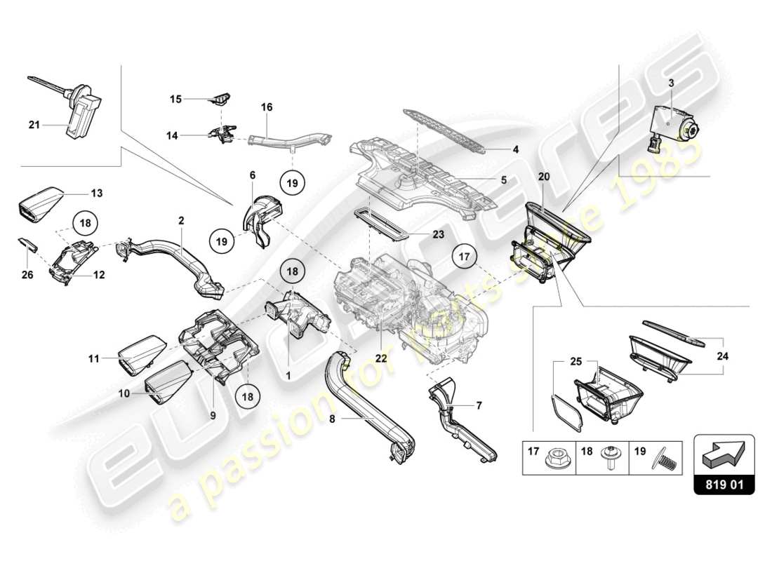 lamborghini tecnica (2023) diagrama de piezas de ventilación de aire